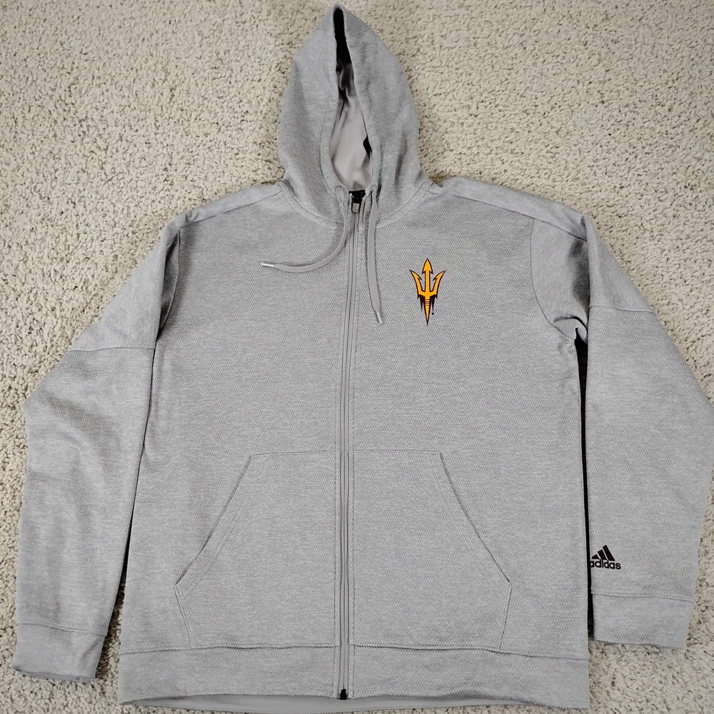 Arizona State Sun Devils Hoodie Mens XL Gray Adidas Full Zip Jacket Sports Ncaa